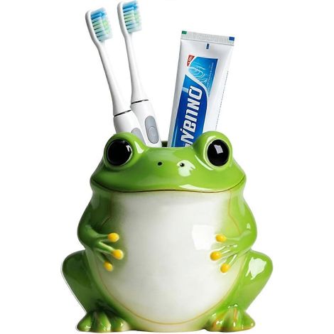 Porte-brosse à dents en céramique grenouille porte-rasoir décoration salle de bain rangement pinceaux maquillage (1/5)