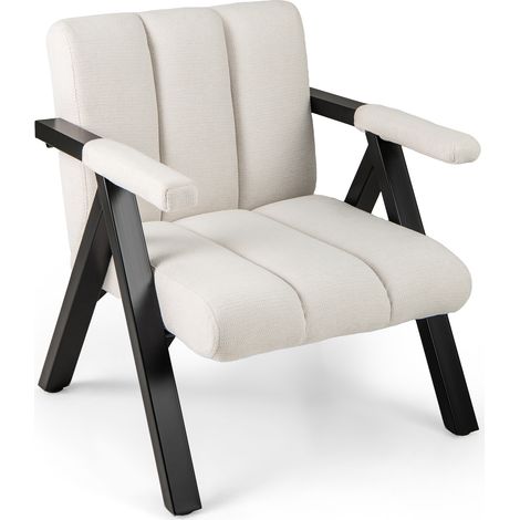 Fauteuil avec Accoudoirs Surdimensionnée, Chaise de Lecture Confortable avec Cadre Métallique, Dossier Inclinable, Fauteuil Moderne pour Salon, Blanc (1/5)