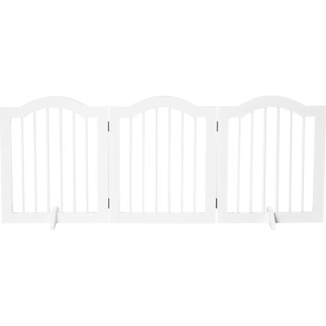 Barrière de sécurité pour chien, barrière pour chien, barrière modulable, 3 pièces avec deux pieds de support, stable, pliable, MDF, blanche, 154 (1/5)