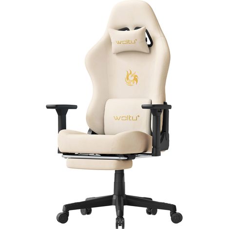 WOLTU Sedia Gaming - Poltrona Ufficio Rotazione a 360°  Con Bracciolo 3D, Supporto Lombare e Poggiatesta - Altezza Regolabile - Crema