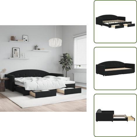 The Living Store Tagesbett Ausziehbar mit Schubladen Schwarz 90x190 cm Samt - Schlafsofa (1/5)