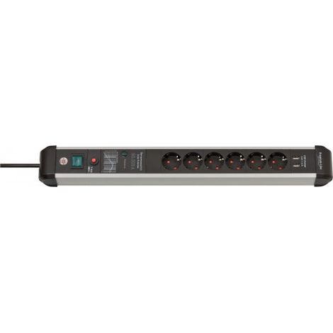 Brennenstuhl  Premium-Protect-Line  60.000A Protector  de Sobretensión  Regleta  con  Función de  Carga  USB  6 Tomas  3 m  H05VV-F  3G1,5  - 1391010610