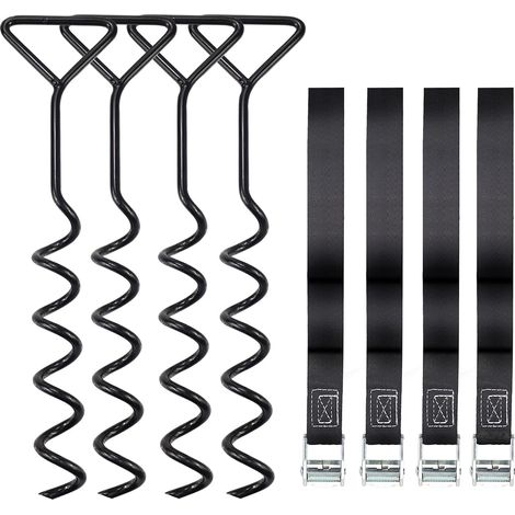 Set d'ancrage pour Trampoline, À Toute épreuve Trampoline kit d'ancrage, Kit d'ancrage au Sol avec 4 Sardines et Sangles (1/5)