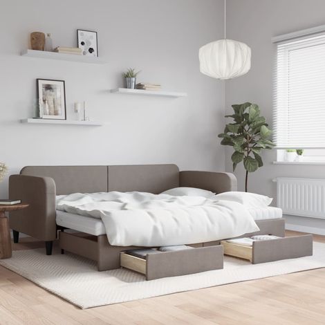 Tagesbett Ausziehbar mit Schubladen Taupe 90x200 cm Stoff (1/5)