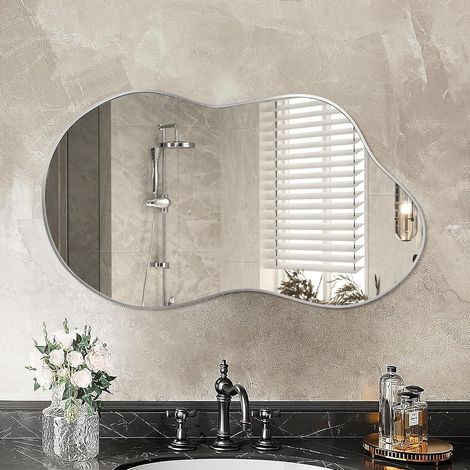 Miroir Mural Irrégulier, Miroir Décoratif Asymétrique avec Cadre en Alliage d’Aluminium pour Salle de Bain, Chambre, Salon, Entrée (1/5)