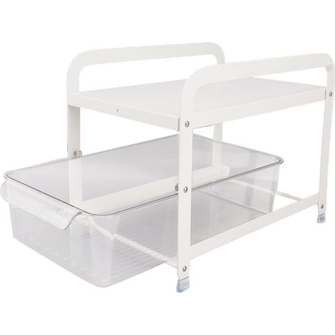 2-stöckiges Tassenregal mit Schublade, multifunktionaler Organizer für die Arbeitsplatte, weißer Tischständer für Zuhause und Büro (1/5)