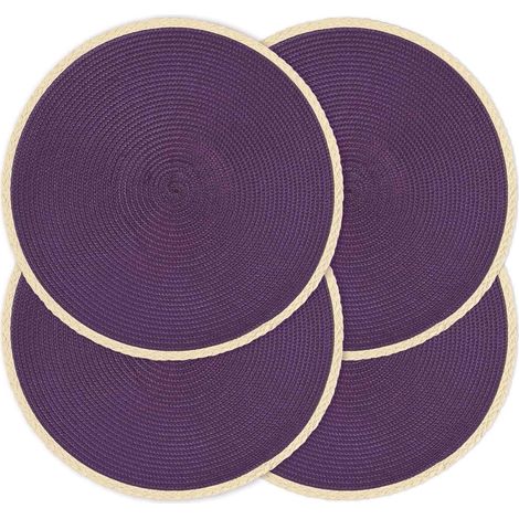 Lot de 4 sets de table ronds tressés - Lavables - Résistants à la chaleur - Pour table de salle à manger - Antidérapant - Pour intérieur et extérieur - 38,1 cm - Lavande - Violet 4'01 Violet Lavande 4