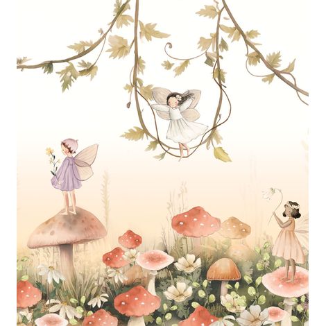 papier peint panoramique des fées blanc, beige, vert et rose - ESTAhome (1/5)