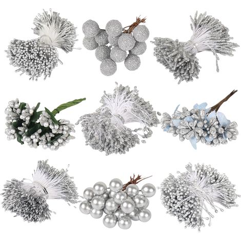 Fleurs Artificielles En Mousse Argentées - Décoration Mariage Et Fête - Lot De 9 Pièces (1/5)