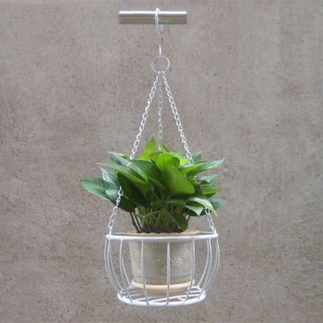 Cesta colgante de hierro forjado Cesta colgante Cuenco colgante Soporte para flores colgante Cesta colgante Soporte colgante Maceta colgante 22  17  60 cm (blanco) (1/5)
