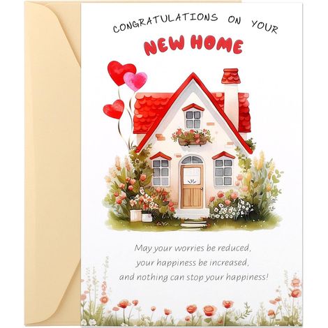 Carte Félicitations Une Nouvelle Maison, Carte Pendaison Crémaillère Élégante et Amusante avec Enveloppe Congratulations on Your New Home Cadeau Pendaison Crémaillère pour Homme et Femme (1/5)