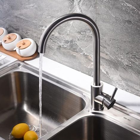 Robinet de Cuisine Mitigeur Évier à Poignée Unique, Arc Élevé Débit Élevé 360, Acier Inoxydable Économe en Eau [Classe A+] Exclusivité Amazon (1/3)