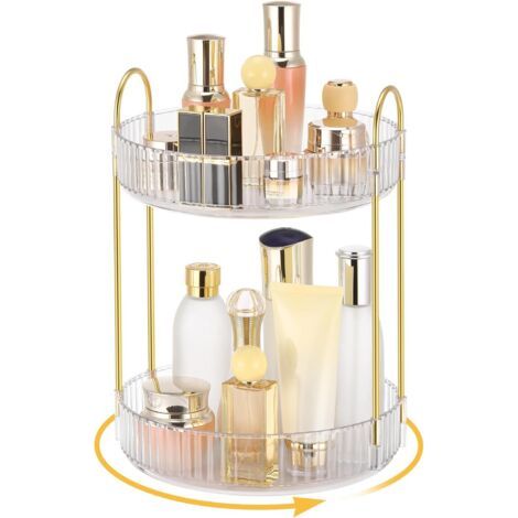 BUNTHAUS Organisateur Maquillage Rotatif, 360° Rotatif Rangement Maquillage Organisateur, Rangement Parfum Boite Organiseur Maquillage pour Coiffeuse, Salle de Bain (2 Couche, Transparent)