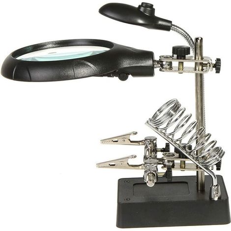 Lente d'ingrandimento FOREHILL 2,5X 7,5X 10X su supporto con luci LED, tipo lampada da scrivania, supporto ausiliario e morsetti di supporto e morsetti a coccodrillo