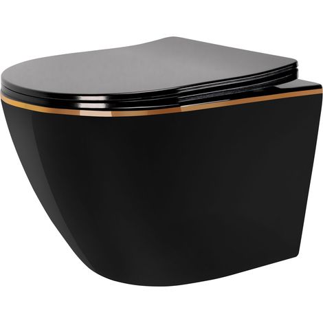 Toilet bowl REA Carlo Mini Rimless Duroplast Flat Black Gold Edge