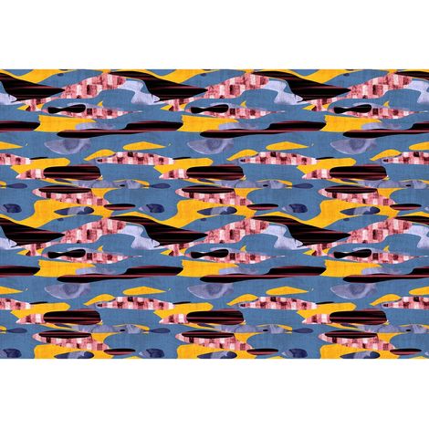 Papier peint panoramique abstrait bleu & jaune Tapisserie panoramique ethnique idéal chambre adulte Papier peint panoramique original camouflage (1/2)