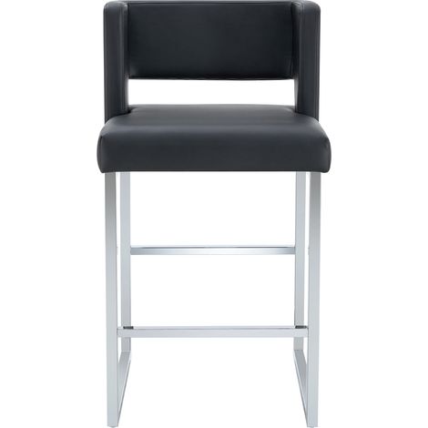 Set de 2 taburetes de bar nórdicos negros con patas de metal plateado y tapizado PU (1/5)