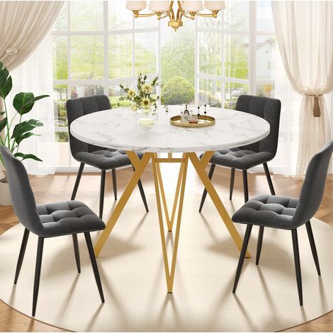 Set tavolo e sedie 5 pezzi, tavolo rotondo 100 cm effetto marmo, grigio HAVRYA (1/5)