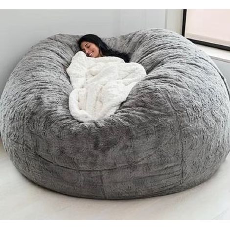 Pouf XXL – 150x75 cm – Gris clair – Housse lavable – Sans rembourrage – Doux et confortable