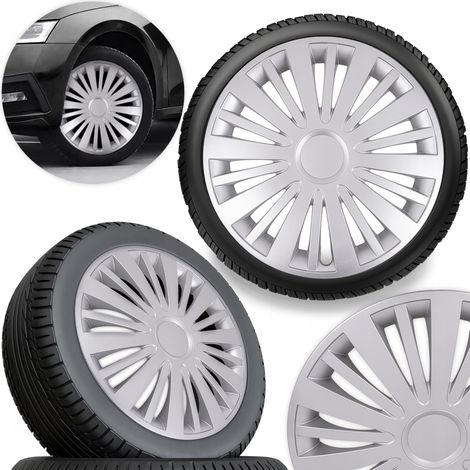 COPRIMOZZI UNIVERSALI DA 15"" PER CERCHI IN ACCIAIO GRIGIO ARGENTO SET DA 4