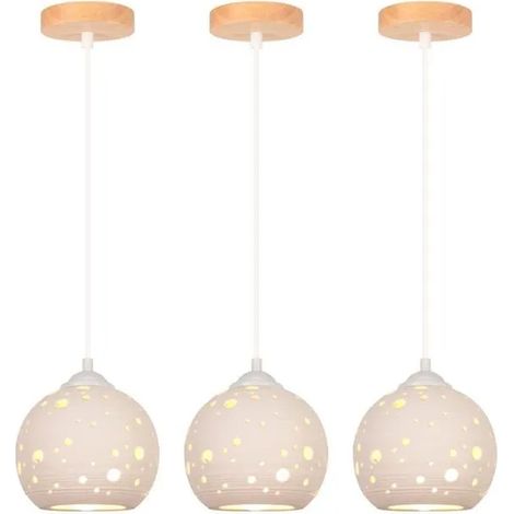 Lot de 3 Moderne Lustre Suspension Lampe Luminaire en Céramique Abat-jour Design Planète Plafonnier Vintage pour Salon (1/5)
