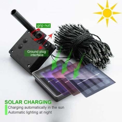 12M 100 LED Guirlande lumineuse exterieure solaire, Guirlande solaire exterieur noel, Guirlande guinguette exterieur solaire Blanc (1/4)