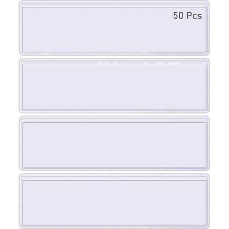 50 pochettes adhésives transparentes pour étiquettes en plastique, étiquettes pour étagères, fiches, étiquettes pour bacs de rangement, porte-étiquettes pour tiroirs (11 x 3 cm) (1/5)