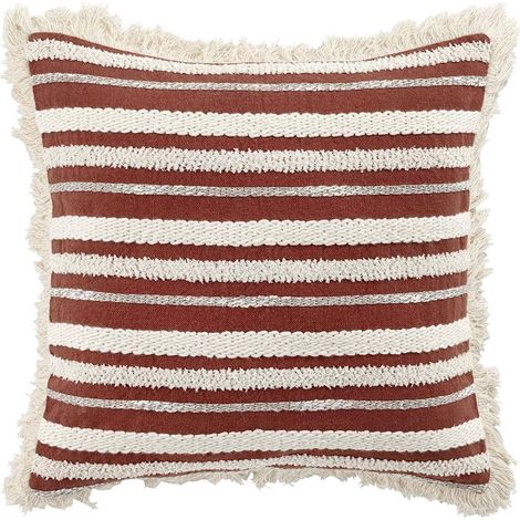 Coussin déhoussable "Atlas Naturel" à franges en coton - Terracotta - 40 x 40 cm - Livraison gratuite (1/4)