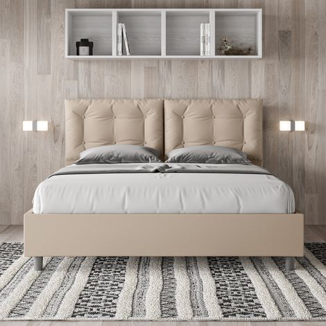 Letto matrimoniale senza rete imbottito 160x200 similpelle tortora Annalisa (1/4)