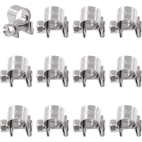 12 abrazaderas de manguera de inyección de combustible de acero inoxidable 304 de 7 mm a 9 mm, ideales para la industria automotriz, agrícola, industrial y de construcción.