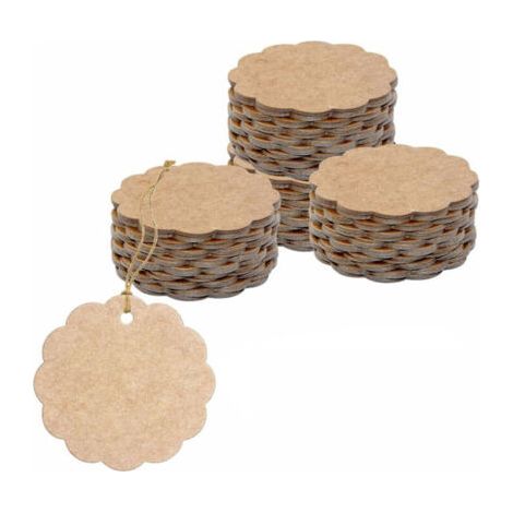 200 braune, sektorförmige Geschenkanhänger aus Kraftpapier (6 cm Durchmesser) zum Basteln und Verpacken. (1/3)