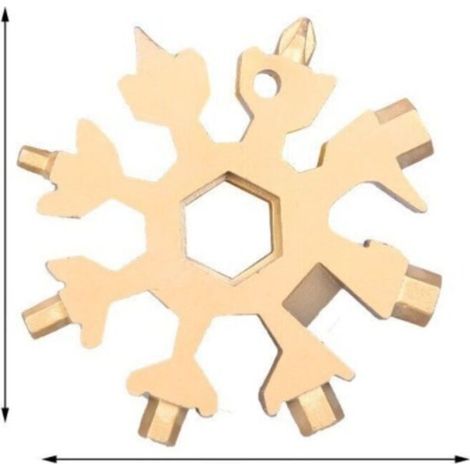 18-en-1 Outil Flocon Neige Multifonction, Portatif Porte-Clés Tournevis Ouvre Bouteille en Acier Inoxydable Outil Flocon de Neige pour les Voyages Quotidiens Camping Adventure Daily Tools(or) (1/4)