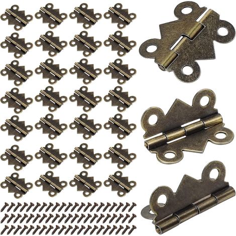 50PCS Small Mini Hinges, 25X20mm Butterfly Folding Hinges, Antique Bronze Mini Hinges for Home Furniture Cabinet Door Hardware (1/4)
