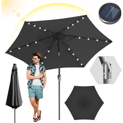 TolleTour LED Sonnenschirm 2,7 m – Stabiler Balkonschirm mit Licht, UV-beständig, grau