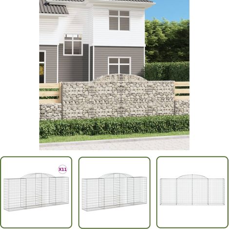 The Living Store Gabionen mit Hochbogen 11 Stk 300x50x120/140cm Verzinktes Eisen - Gabionen - Gabionenkorb - Gartendeko - Zaun - Sichtschutz (1/5)