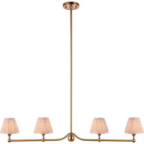 Endon Santiago Suspension en laiton vieilli brossé avec abat-jour en tissu feuille couleur pêche 16 cm 4 x B22