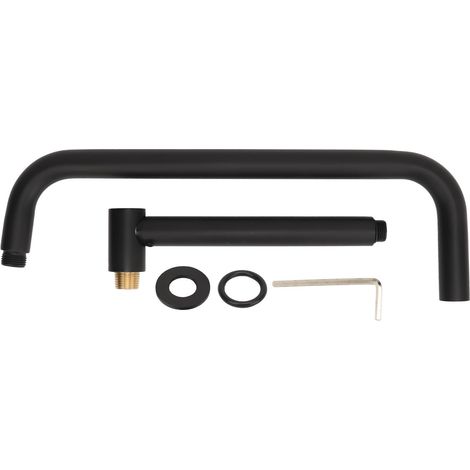 Shower Head Extension with Flange S Shape Shower Arm Wall Mount Rotatable Stainless Steel Shower Pipe for Bathroom Black