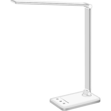 Lampe de bureau LED Couronne Blanche, Lampe de bureau à intensité variable, Lampe de lecture avec port de chargement USB (1/5)