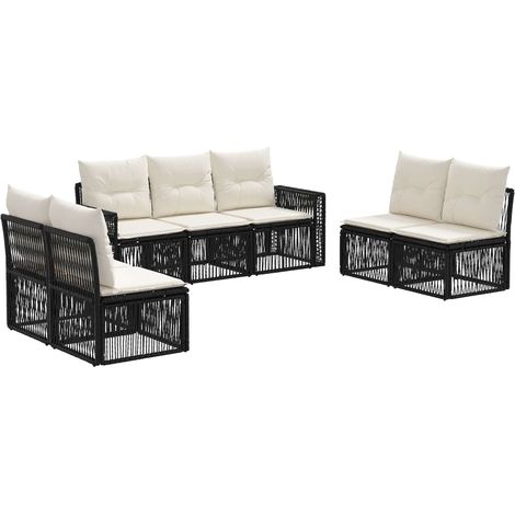 Gartensofa-set 7 pcs Schwarz und Cremeweiß Poly-Rattan vidaXL