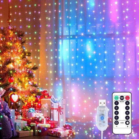 Rideau lumineux LED étanche 2x2m, guirlande décorative pour Noël, fête et intérieur, 200 lumières blanc chaud (1/5)