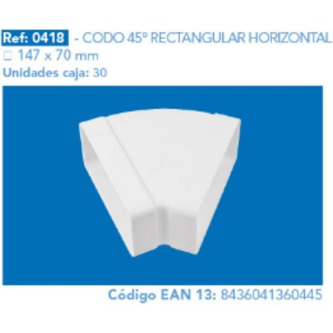 FPLUS codo rectang.horiz.45º 147x70 mm , Juego de palometas y poleas todo en acero inox.