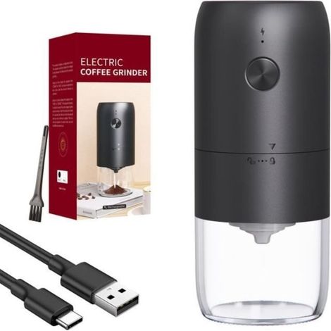 Electric Coffee Grinder with Ceramic Conical Burr Grinder, Coffee Bean Grinder, Adjustable Grind Size, Type C, Rechargeable (1/4)