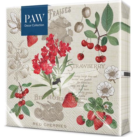Serviette Papier 3 Plis (33 x 33 cm) Lot de 20 Parfait pour les Anniversaires, les Partys, les Mariages, la Kommunion et les Célébrations Décoration de Table - Fruits d'été (1/5)