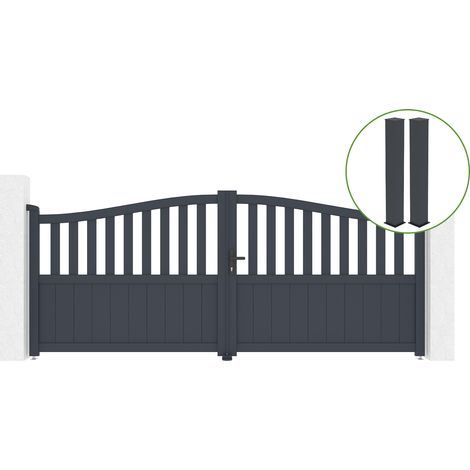 Puerta abatible 3,4m MEIJE H.140cm aluminio gris + 2 postes 20x20cm H.166cm (1/5)