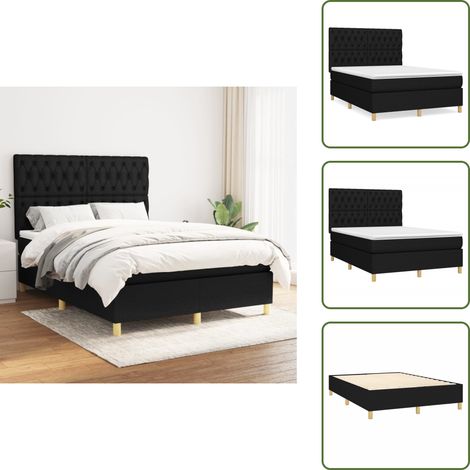 Boxspringbett mit Matratze Schwarz 140x200 cm Stoff - Boxspringbett - Doppelbett - Schlafraum - Bettenrahmen - Matratze (1/5)