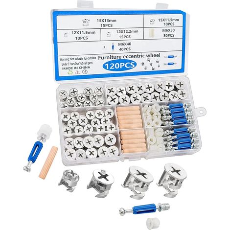 Kit de fixation pour meubles : 120 pièces, cames, connecteurs robustes (1/5)