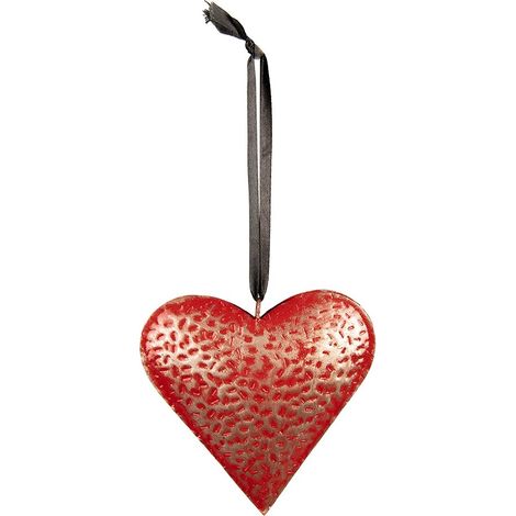Suspension décorative cœur en fer rouge avec ruban pour décoration intérieure 20 x 4 x 20 cm - PANGIVO