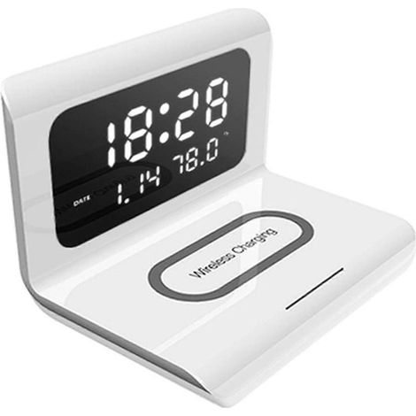 Réveil à chargement sans fil avec affichage numérique de l'heure par LED et base de chargement sans fil, adapté à une utilisation dans la chambre, compatible avec xxx.