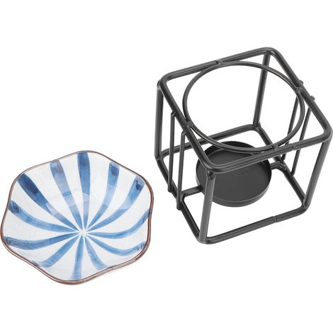 Porte-bougie carré en céramique, diffuseur d'arôme pour huile essentielle, brûleur à encens avec bol rayé, décoration de table. (1/5)
