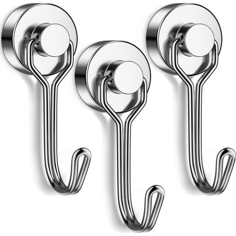 Lot de 3 Crochet, Aimant Néodyme Rotatif, Acier Inoxydable, Suspension Lourde, Intérieur Extérieur